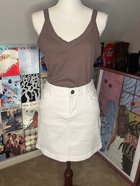 J. Crew White Stretch Denim Skirt with Orange Stitching